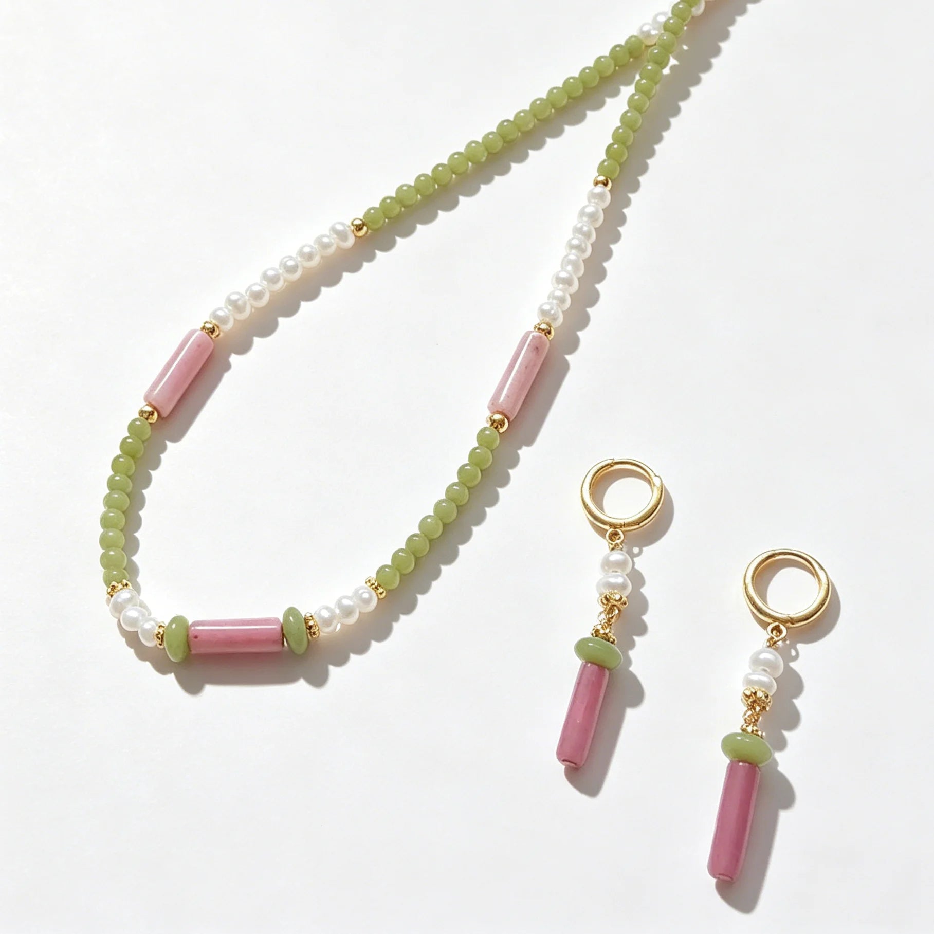 Beaded Necklace Earrings Set Jewelry Natural Stone Beads Freshwater Pearl Waterproof Women Jewelry 2024 New Girl Gift