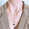 Double Layer Five Pointed Star Diamond Tassel Pendant Stainless Steel Necklace for Women Girls Fashion Jewelry Necklaces