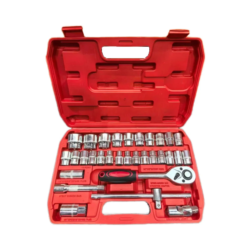 32pcs Solid Metal Manual Socket Wrench Combination Set Customizable Home Tool Repair Box with Trowel Shovel OEM