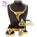 MEIZI JEWELRY 4pcs African Wedding Bridal Set Necklace Earring Ring Bracelet 24K Gold Plated Big Jewelry Sets