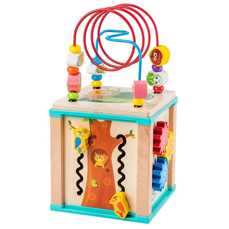 Wholesale 4-Side Multifunctional Wooden Beaded Treasure Box Novel New Release Cartoon Animal Educational Toys Kids Unisex EN71