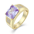Luxury Gold Plated  Princess Cut Cubic Zircon 925 Sterling Silver Cocktail Ring for Women and Men