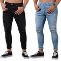 Liu Ming Trending Products Fashion Street Style Men Vintage Ripped Skinny Jeans Solid Slim Fit Pencil Denim Pants Trousers