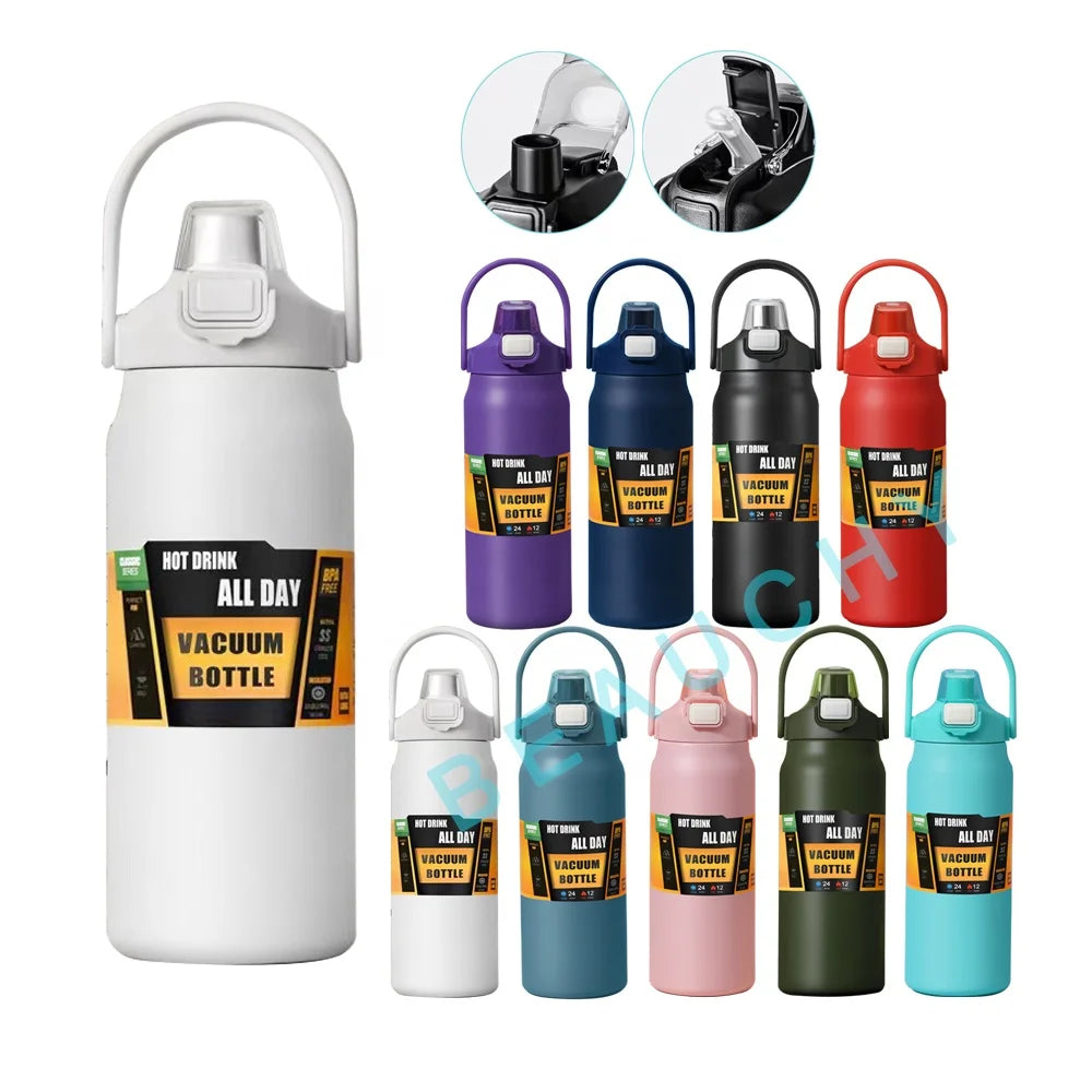 Custom 32oz 40oz 1500ml Wide Mouth Double Wall Sports Travel Vacuum Insulated Stainless Steel Water Bottle with Straw Lid