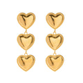 Tarnish-Free Three Big Heart Pendant Earring 18K Gold Plated Stainless Steel Colorful Oil Drop Smooth Love Drop Earring