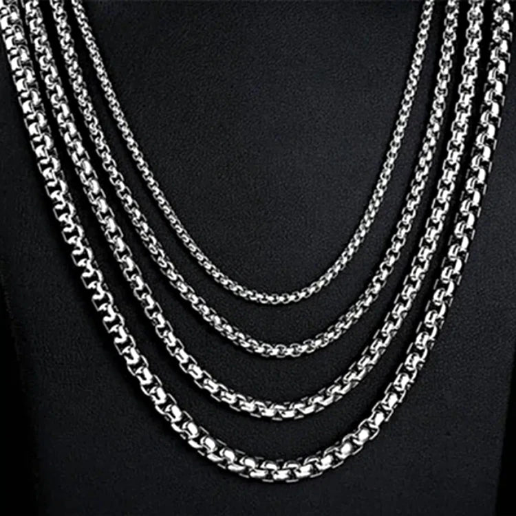 Ready to Ship Stainless Steel Silver Round Box Necklace Chain