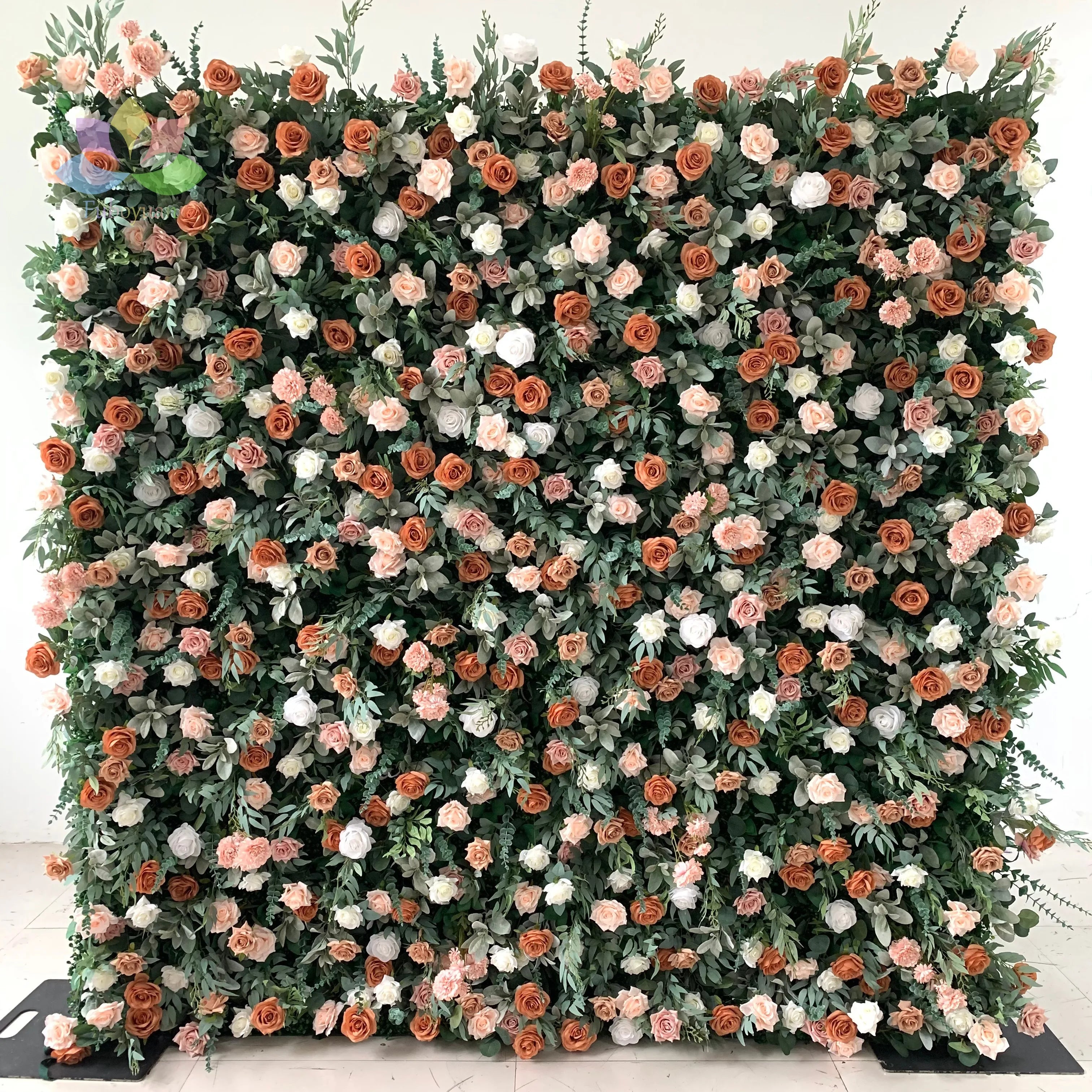 Wedding Decor 3D Roll up Cloth Fabric Background Silk Rose Flower Backdrop Artificial Flower Wall Panel Pink White Flower Wall