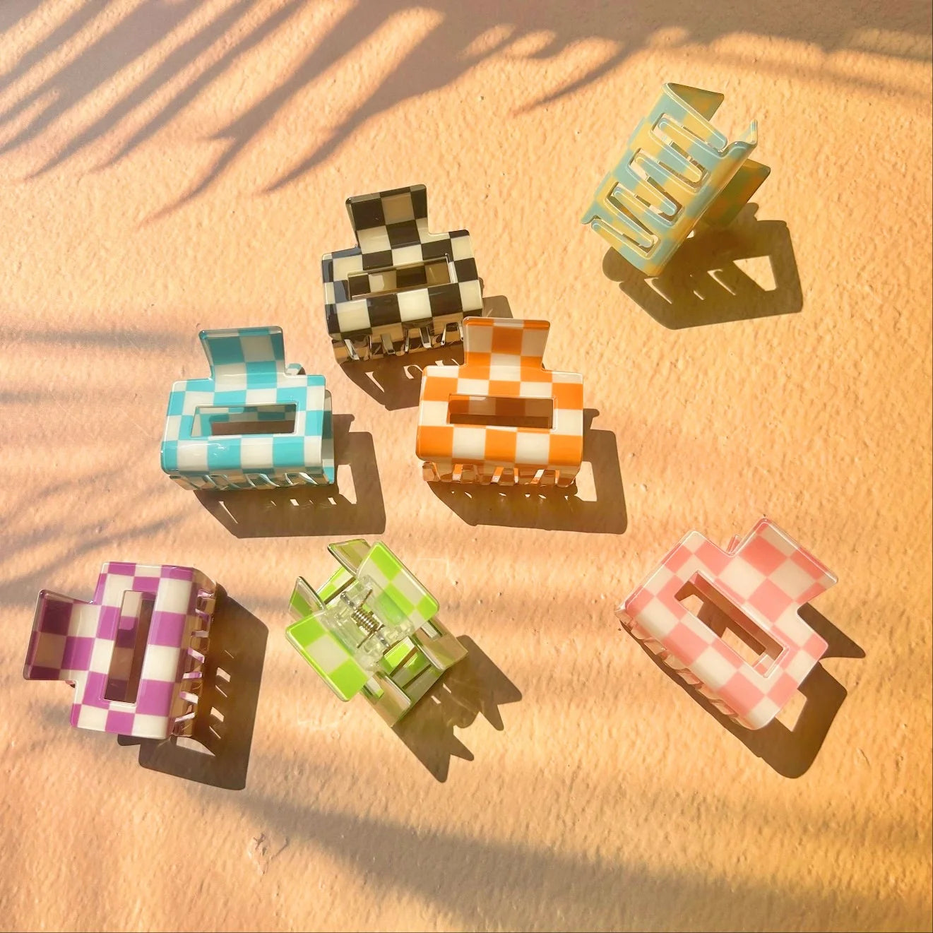 2025 Checked 5cm Plastic square Hollow Hair Clamp Small Chess Checkered PVC Acrylic Acetate Hair Claws Clip Checker Hair Claw