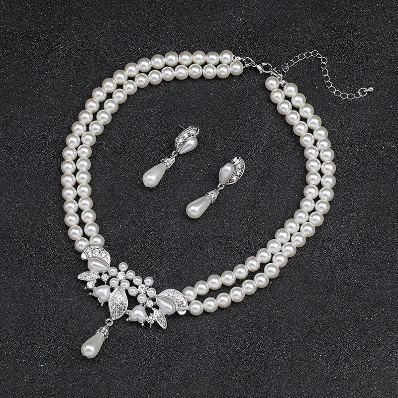 Multi Layer Pearl Necklace Earrings Two-piece Set Bridal Dress Accessories High-end Design Sense