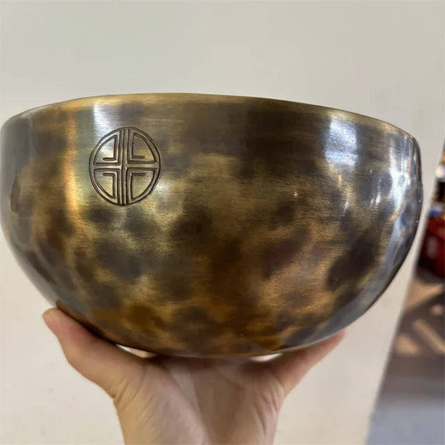 8inch Handmade Spiritual Crafts 20cm Black Copper Tibetan Full Moon Singing Bowls Set for Yoga Healing Music and Buddhist Pray