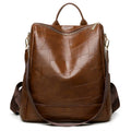 Vintage Light Brown Pu Leather Female Backpack Casual Mini Tote for Ladies with Anti-Theft Feature and Polyester Lining