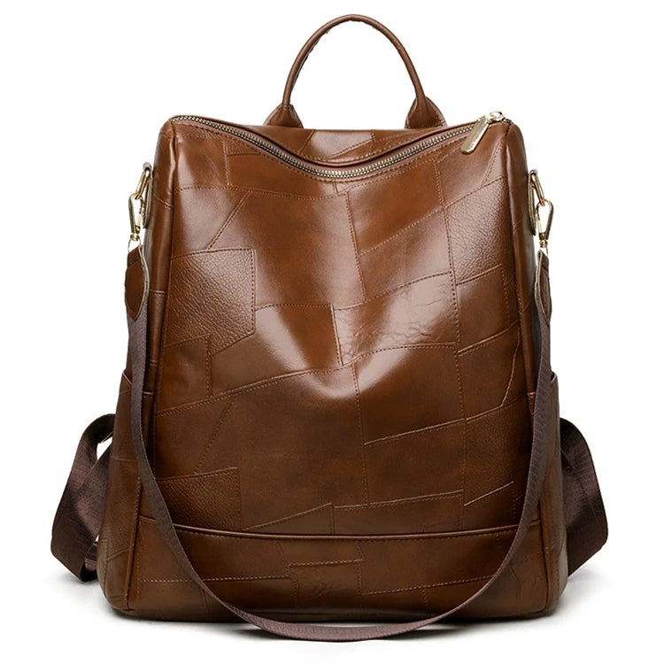 Vintage Light Brown Pu Leather Female Backpack Casual Mini Tote for Ladies with Anti-Theft Feature and Polyester Lining
