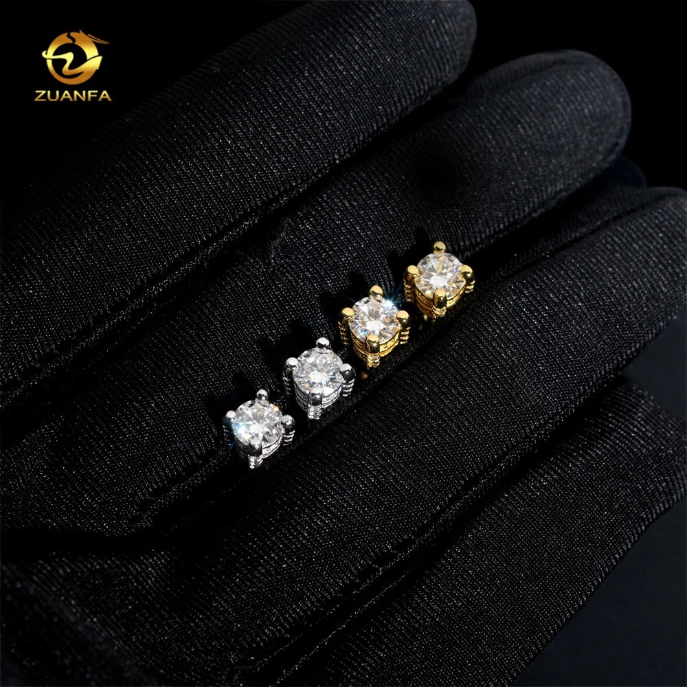 Fashion Jewelry Screw Back 5mm Moissanite GRA Certificate Hip Hop 925 Silver Diamond Earrings
