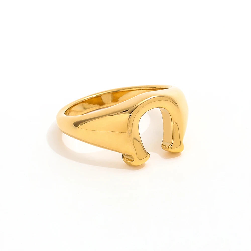 18K Gold Plated Abstract Stainless Steel Luckysymbol Ring for Women Non-Tarnish & Waterproof Trendy Styling for Parties & Gifts