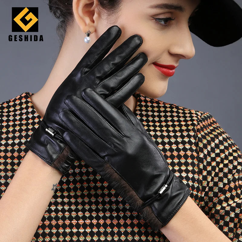 Customized Motorcycle Driving Ladies Leather Outdoor Gloves in Winter