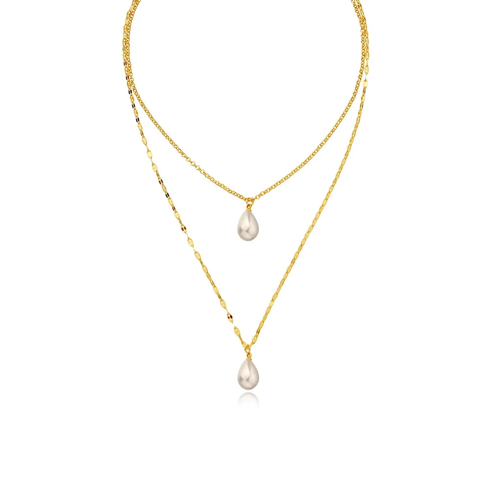 Fashion Lady Advanced Water Drop Fashion Jewelry Double Layer Chain Pearl Necklace for Women Jewelry