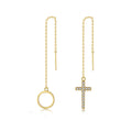 Chain Long Circle Cubic Zirconia Gold Plated Non Tarnish 925 Sterling Silver Dangle Earrings Cross for Women