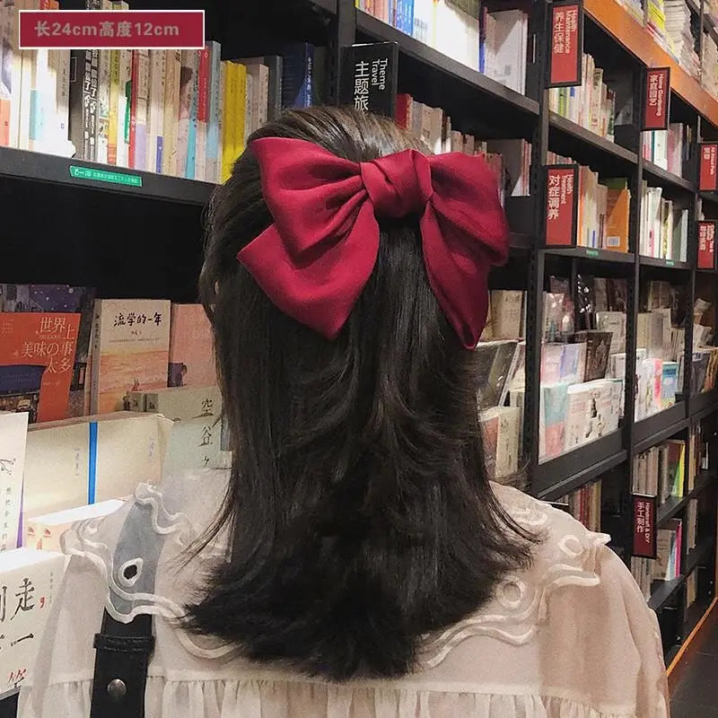 IVANHOE New Bow Hair Clip Korean Elegant Back of Head Hairpin Simple Solid Spring Hair Pin for Women Bow Ribbon Hair Accessories