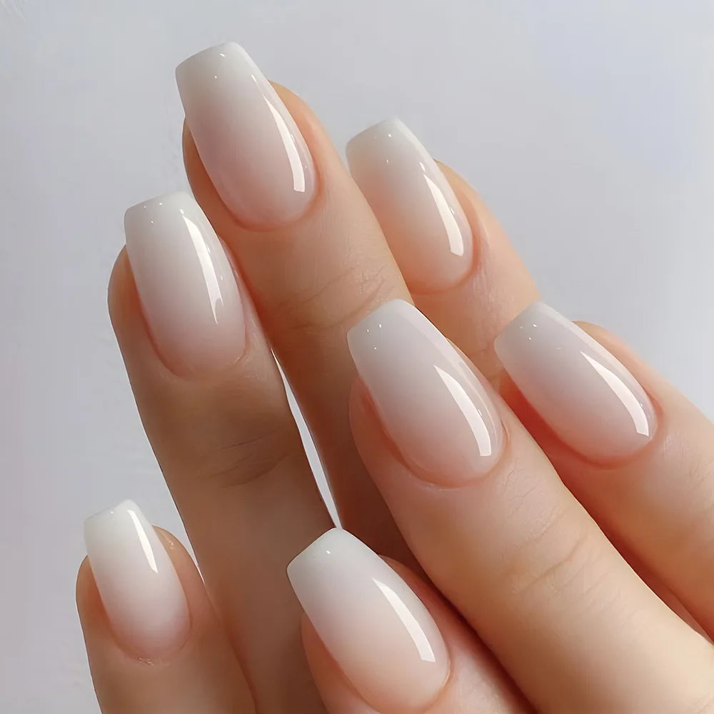 Wholesale Ballerina Gradient pink White Fake False Press on Nails for Ladies