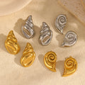 Fashion Stainless Steel PVD Gold Plated Shell Spiral Design Elegant Jewelry Women Party Wear Statement Stud Earrings
