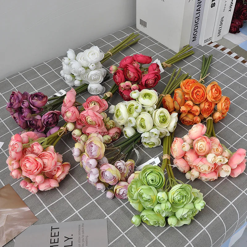 O-X925 Wholesale Silk Ranunculus Bundles Bridal Bouquet Artificial Flowers Fake Ranunculus for Home Wedding Decorations