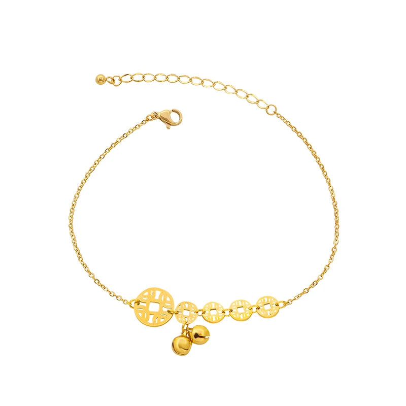Fashion Bell Pendant Connected Anklet Geometric Stainless Steel 18K Gold Plated Trendy Personality Jewelry Women Gift Giving