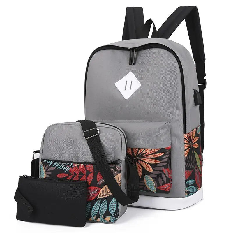 New Casual Shoulder Bag Letter Printing Student 3pcs Set School Bag Leisure Sports Outdoor Notebook Women's Backpack