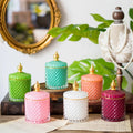 Best Selling Wholesale Custom Handmade Colored Light Luxury Home Decoration Colorful Glass Candle Candy Jar With Lid