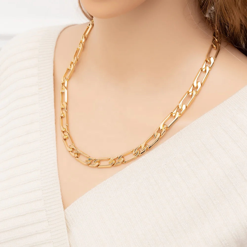New Hot Sale 18k Gold Plated Luxurious Chunky  Gold Plated Brand Black Rope Accessories Curb Chains Necklace for Women