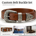 2025 Hot Sale Flower Engraved Metal Screw Back 38mm 3 Piece Western  Belt Buckle Set Conchos for Leather