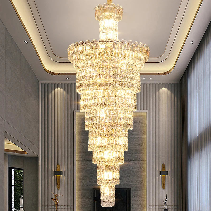 Factory Post-modern Luxury Hotel Living Room Pendant Light Staircase Round Crystal Chandelier Suitable for High Ceiling