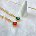 Dignified Women Square Mosaic Gemstone Necklace Ruby Emerald Stone Necklace Zircon Stone Necklace Jewelry Supplier
