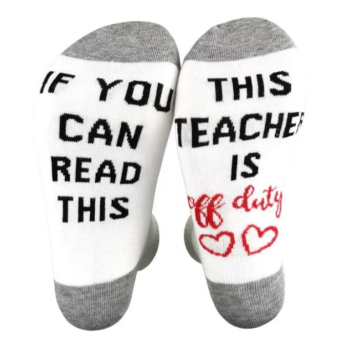 Nurse Teacher Funny Saying  Letter Socks if YOU CAN READ THIS THIS TEACHER IS OFF DUTY  Letter Socks