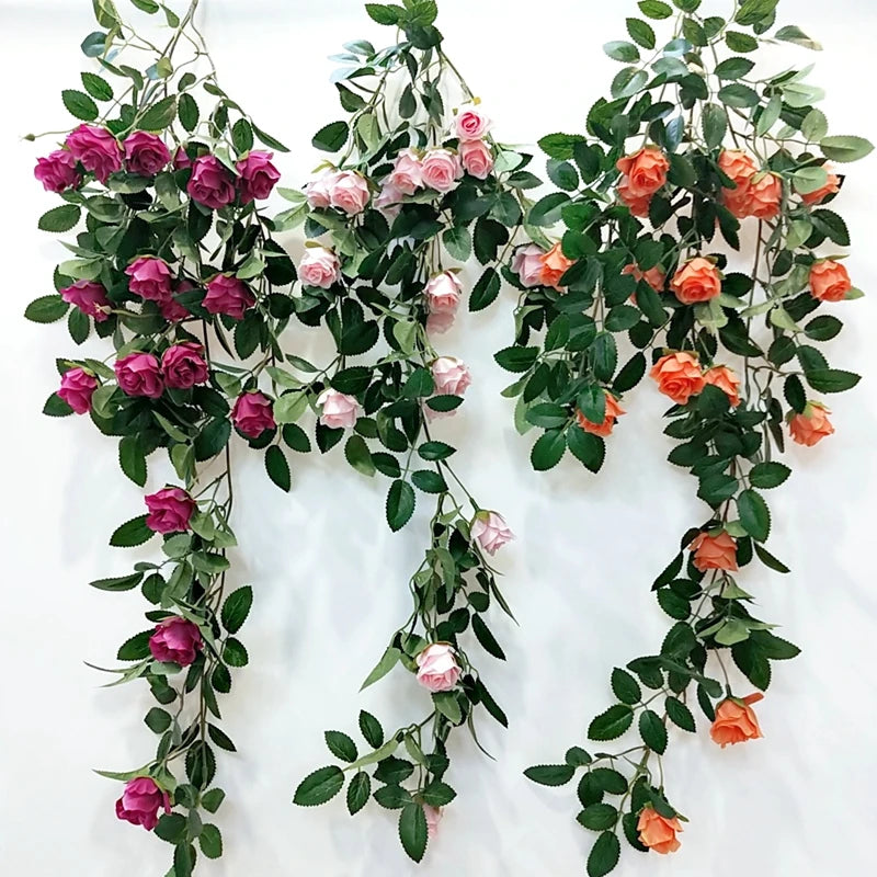 Decorative Wall 80cm Silk Garland Hanging Artificial Rose Flower Rattan Vines for Ceiling