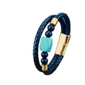 Wholesale Magnet Viking Minimal Engrave Men Steel Gemstone Pu Leather Bracelet