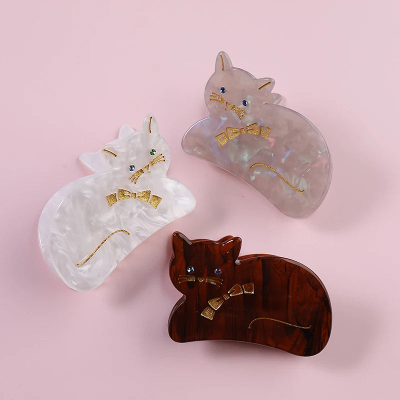 Midairy OEM ODM Factory Direct Sell Smart Persian Engraved Cat with Bowtie Hairpin for Girls Kids Hair Accessories 63x40mm 4286