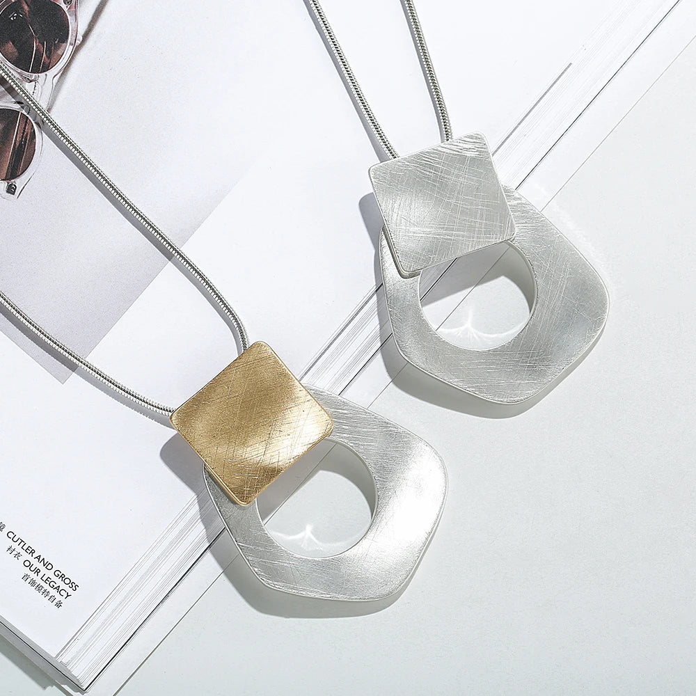 TongLing Necklace Alloy Gold Silver Plated Irregular Loop Shape Long Pendant Women Necklace