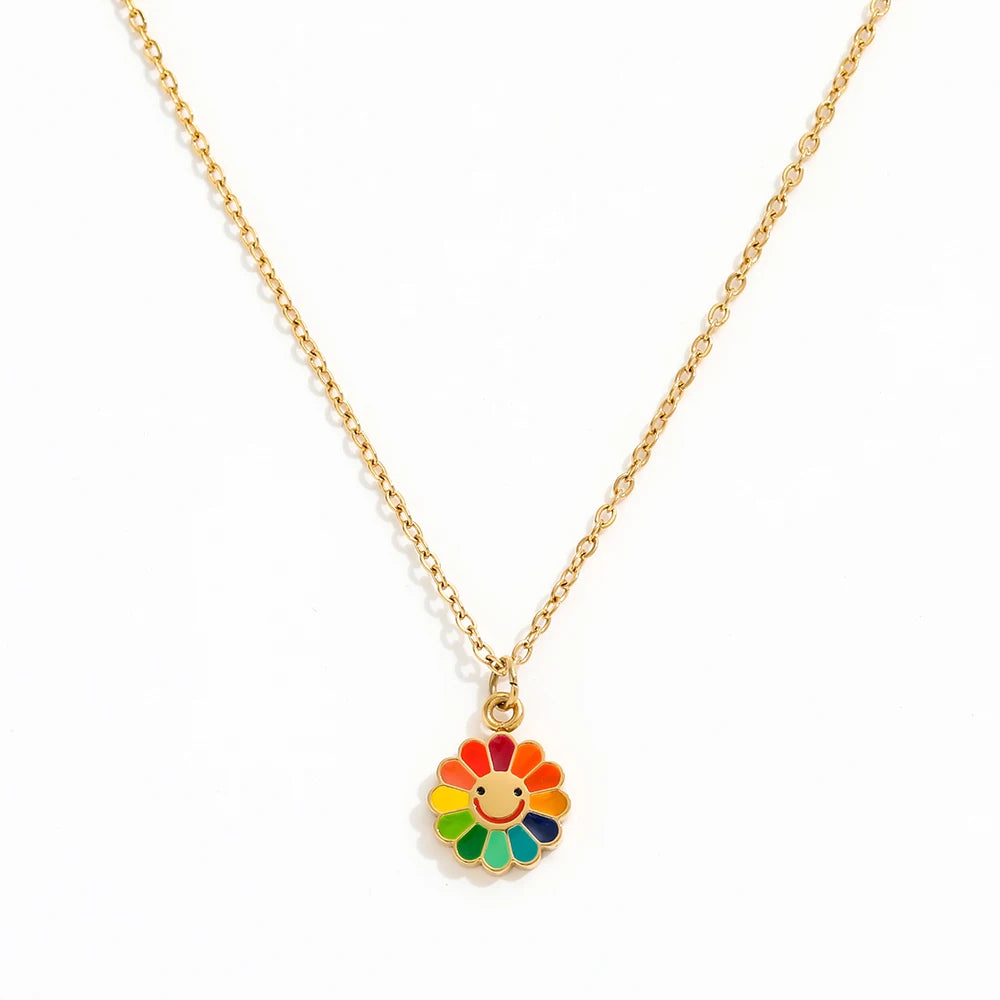 Joolim Jewelry 18K Gold Plated  Stainless Steel Colorful Sunflower Pendant Necklaces Trendy Jewelry