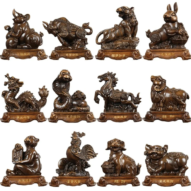 2026  Popular Resin Sculpture Chinese 12 Zodiac Ornaments Feng Shui Animal Statue