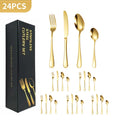 European Luxury 24pcs Gold Stainless Steel Flatware Knife Fork Spoon Cutlery Set With Gift Box