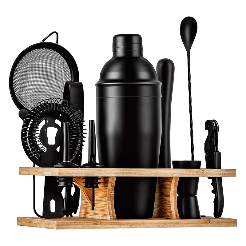 Creation Top Seller 8-Piece Black Stainless Steel Metal Modern Cocktail Shaker Set Bartender Kit 750ml Capacity Customizable