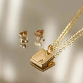 Minimalist 18K Gold Engraved Initial Pendant Necklace Personalized Stainless Steel Jewelry Sets with Link Chain