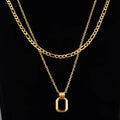Jachon New Vintage Double Layered Black Shell Square Necklaces Gold Plated Stainless Steel Square Pendant Necklace