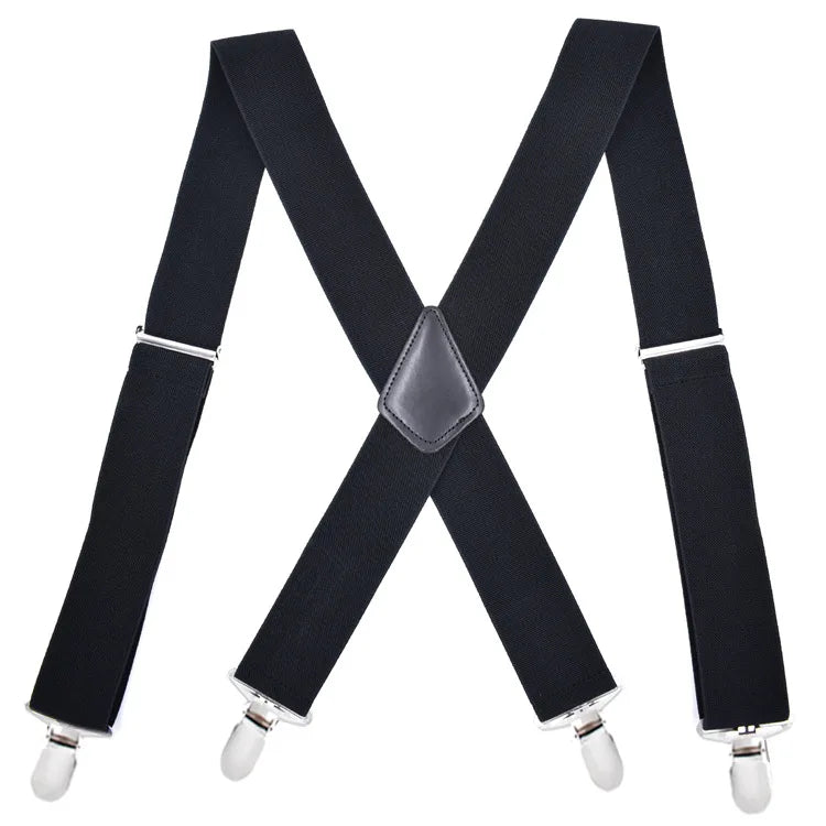 Male 5cm Width Heavy Duty 4 Clip Men Braces High Elastic Adjustable X Shape Suspender