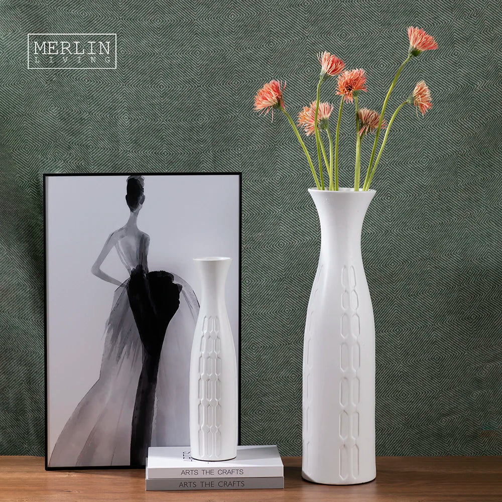 Merlin Living White Vase Decor Modern Home Decor Ceramic Small Flower Vase With Big Vase