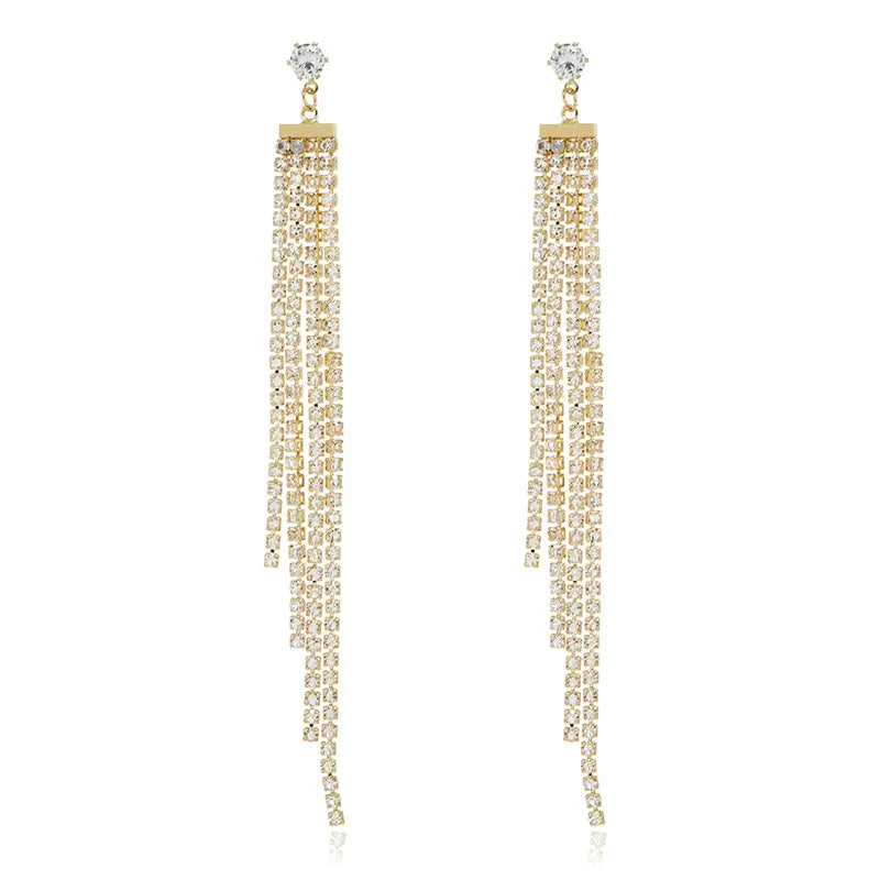 Wholesale Luxury Tassel Earrings Charm Gold Plated Earrings Rhinestone Fashion Jewelry for Girls