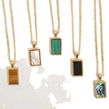 Wholesale Custom 18K Gold Plated Stainless Steel Square Rectangle Abalone Malachite Onyx Turquoise Shell Pendant Necklaces