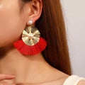 SC Exaggerated Metal Geometric Earrings Retro Colorful Irregular Pearl Earrings Bohemian Sector Tassel Earrings for Girls