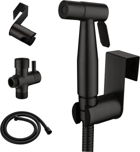 Modern Black Bathroom Bidet Sprayer Stainless Steel Handheld Wall-Mounted Easy Installation Self-Cleaning Toilet Sprayer Set