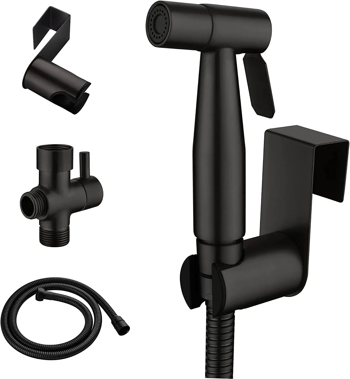 Modern Black Bathroom Bidet Sprayer Stainless Steel Handheld Wall-Mounted Easy Installation Self-Cleaning Toilet Sprayer Set